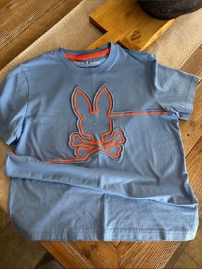 ⚡️⚡️SOLD⚡️⚡️Psycho Bunny Light Blue Tee with Orange Trim like new